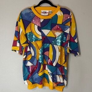 International Extratouch Sportswear Co VTG Yellow Sequin Shirt 22W